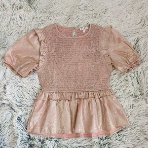 TCEC Metallic Pink Smocked Peplum Top Boutique NWT size medium